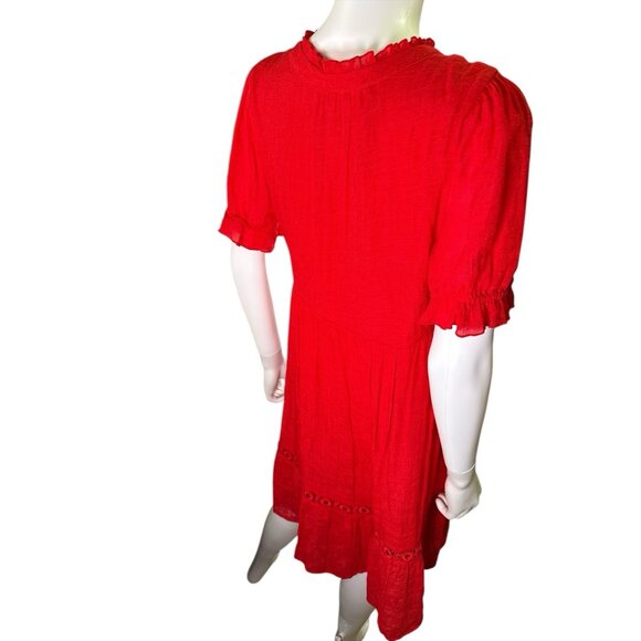 Indigo Rose Embroidered Red Lace Boho Midi Dress Short Sleeve Polyester Sz M EUC - Picture 4 of 7